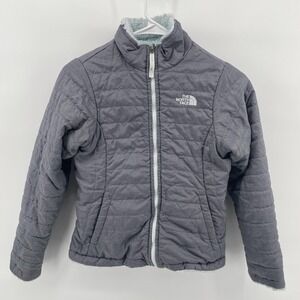 The North Face Jacket Girls 10-12 Gray Reversible Fleece Puffer Full Zip Winter
